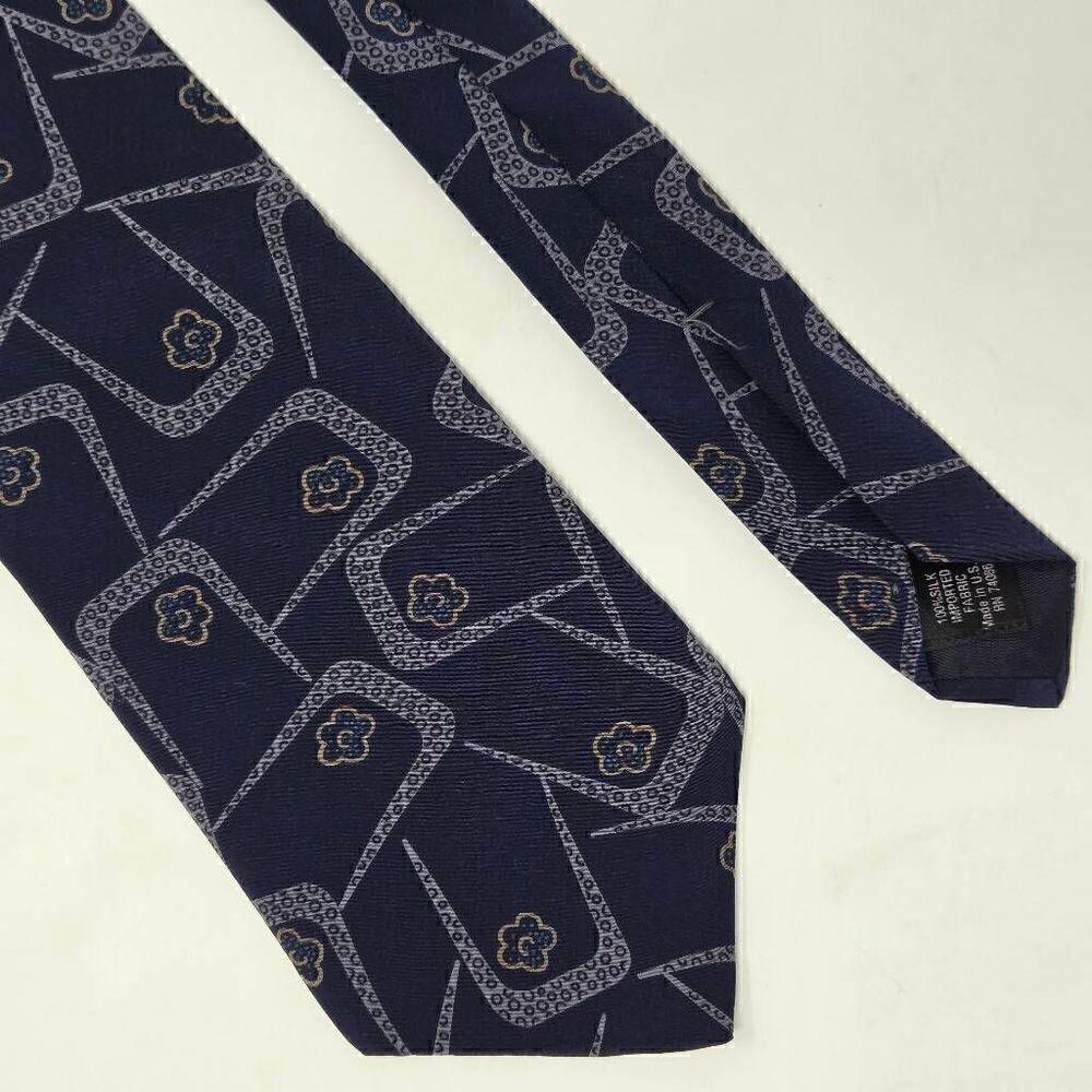 MBP MADE IN USA SILK TIE BLUE GRAY BUBBLE ABSTRACT SHAPES 3.5" X 57" VINTAGE